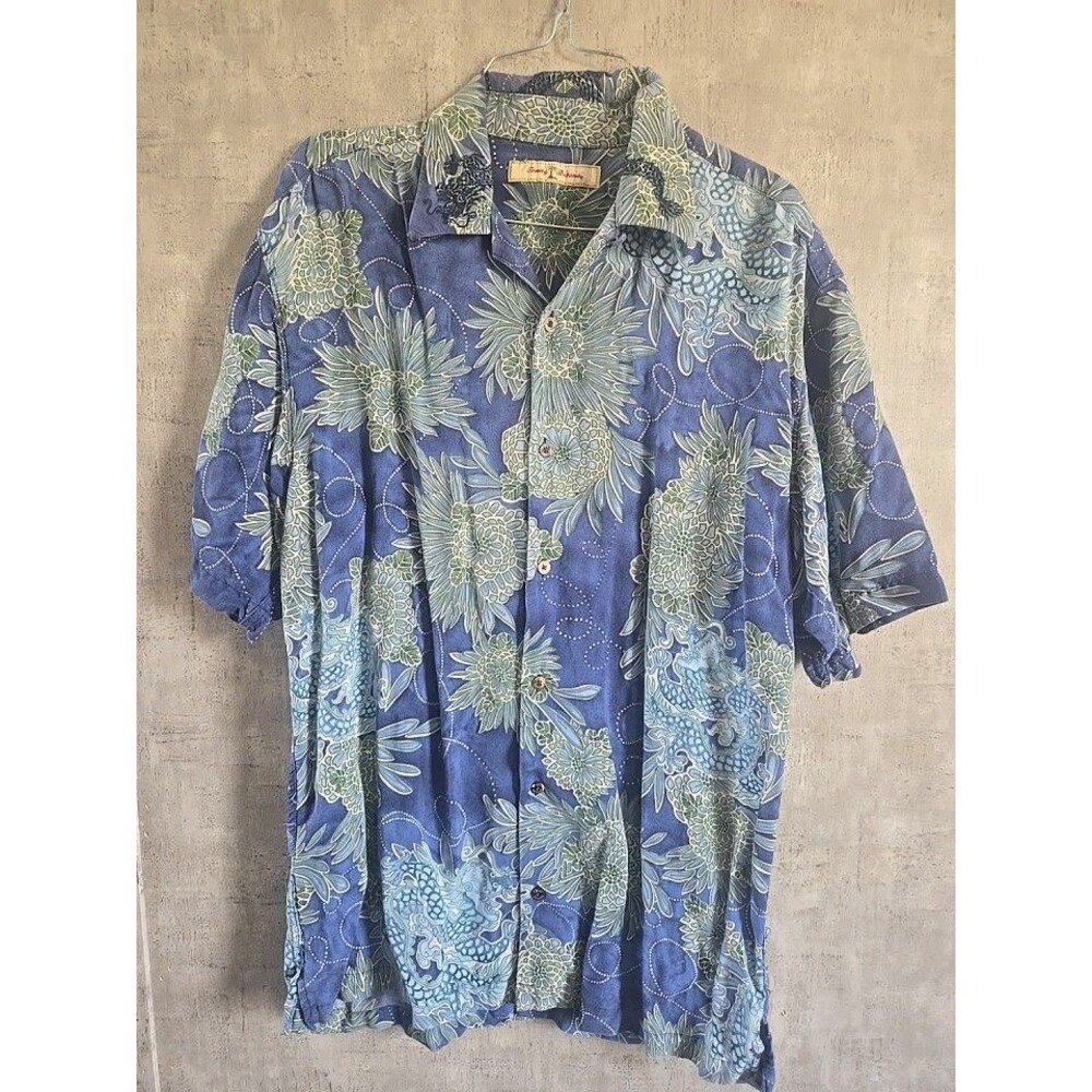 Tommy Bahama Button Down Shirt Men’s SMALL Blue Tropical Print Tencel/Rayon